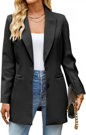 luvamia Blazers for Women Business Casual Long Blazer Jackets Dressy Work Professional Office Outfits Lapel Pockets