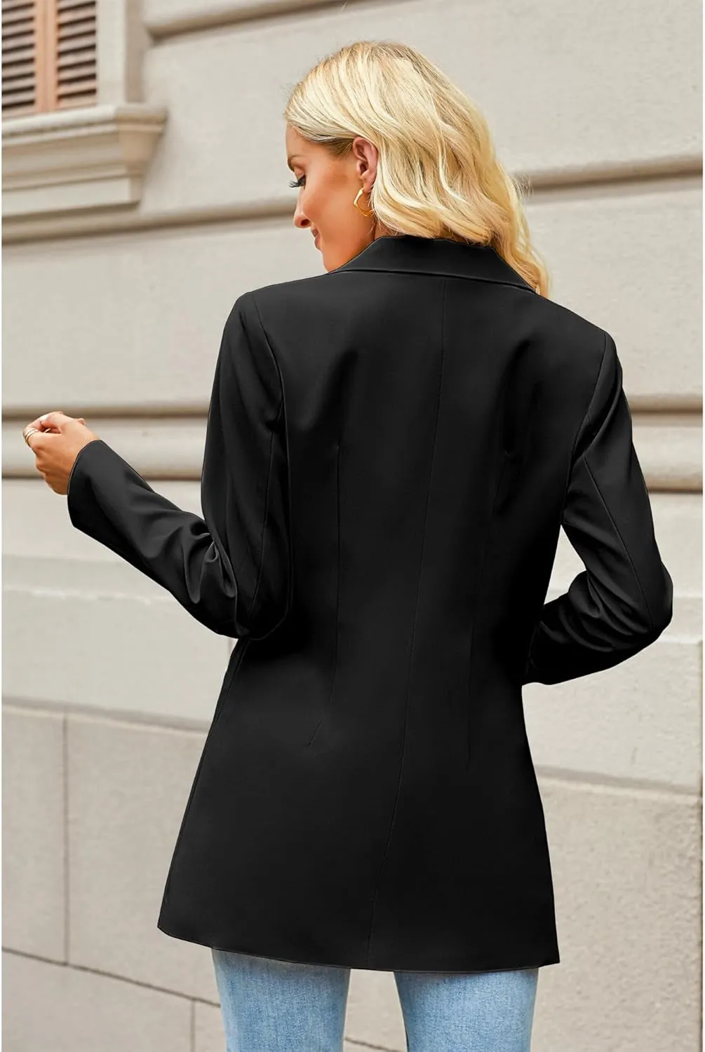 luvamia Blazers for Women Business Casual Long Blazer Jackets Dressy Work Professional Office Outfits Lapel Pockets