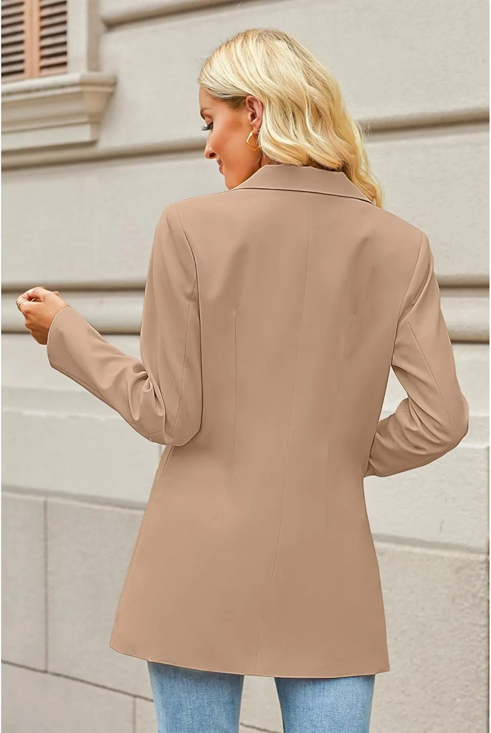 luvamia Blazers for Women Business Casual Long Blazer Jackets Dressy Work Professional Office Outfits Lapel Pockets