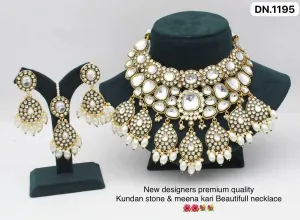 Luxurious Kundan and Meena Kari Necklace Set with Earrings Tikka