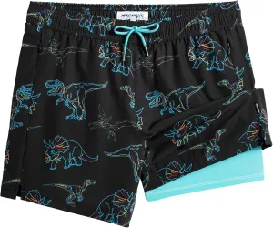 maamgic Mens Swim Trunks with Compression Liner 5" Stretch Beach Shorts Quick Dry with Zipper Pockets No-Chafing Board Shorts