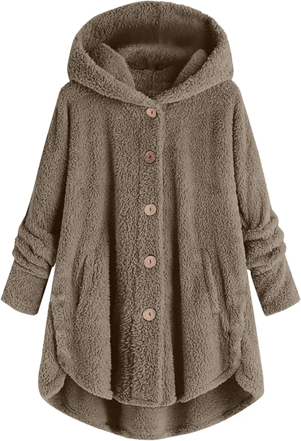 maisdgop Fleece Jacket Women Long Sleeve Sherpa Hooded Coats Winter Fall Warm Fuzzy Jackets Plus Size Button Plush Outerwear
