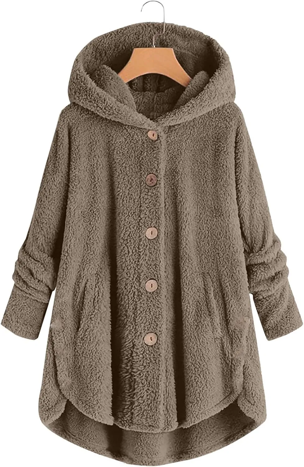 maisdgop Fleece Jacket Women Long Sleeve Sherpa Hooded Coats Winter Fall Warm Fuzzy Jackets Plus Size Button Plush Outerwear