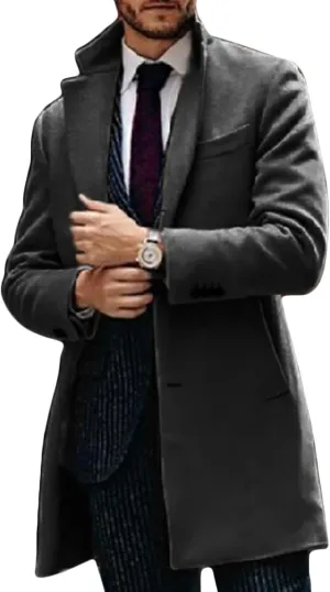 Maiyifu-GJ Men Notched Lapel Wool Trench Coat Classic Single Breasted Mid Long Pea Coats Winter Warm Slim Business Overcoat