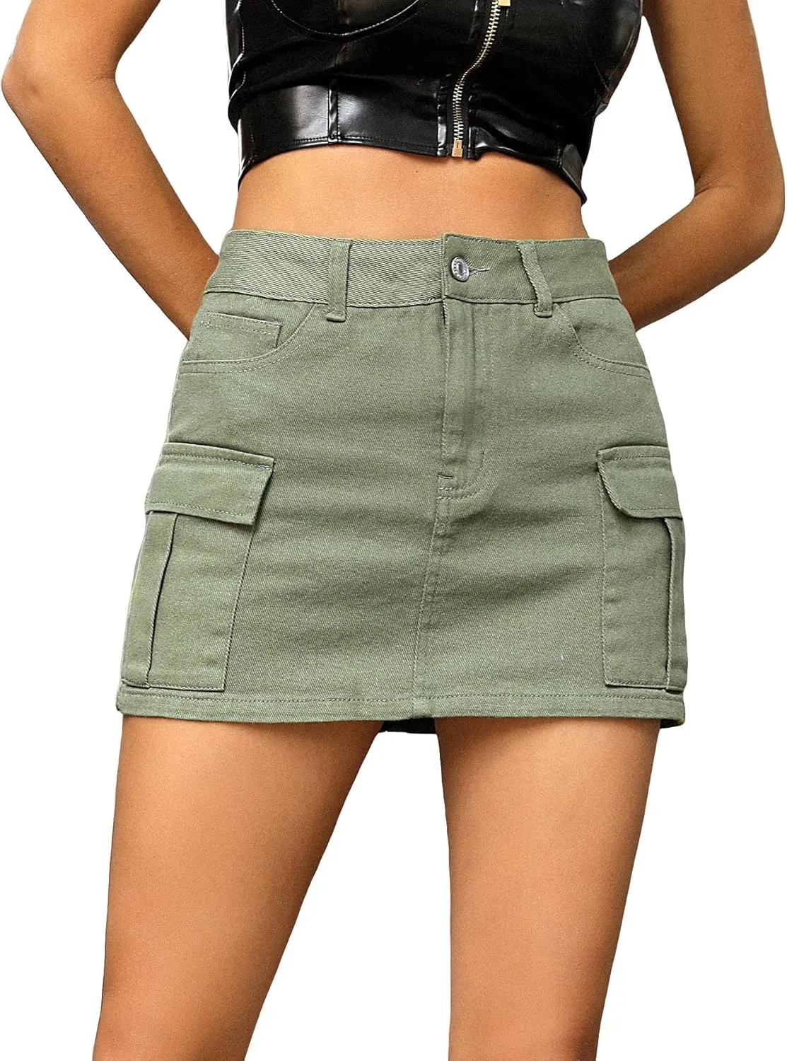 MakeMeChic Women's Denim Skirt Y2K Denim Skort Low Rise Mini Jean Skirt