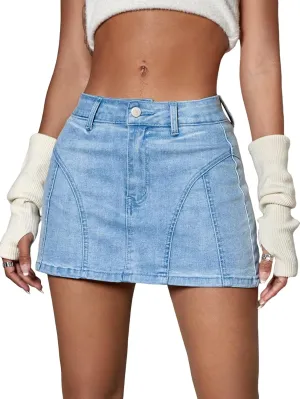 MakeMeChic Women's Denim Skirt Y2K Denim Skort Low Rise Mini Jean Skirt