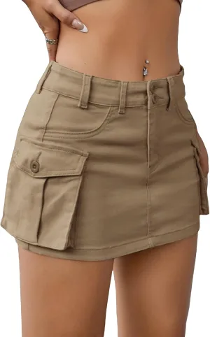 MakeMeChic Women's Denim Skirt Y2K Denim Skort Low Rise Mini Jean Skirt