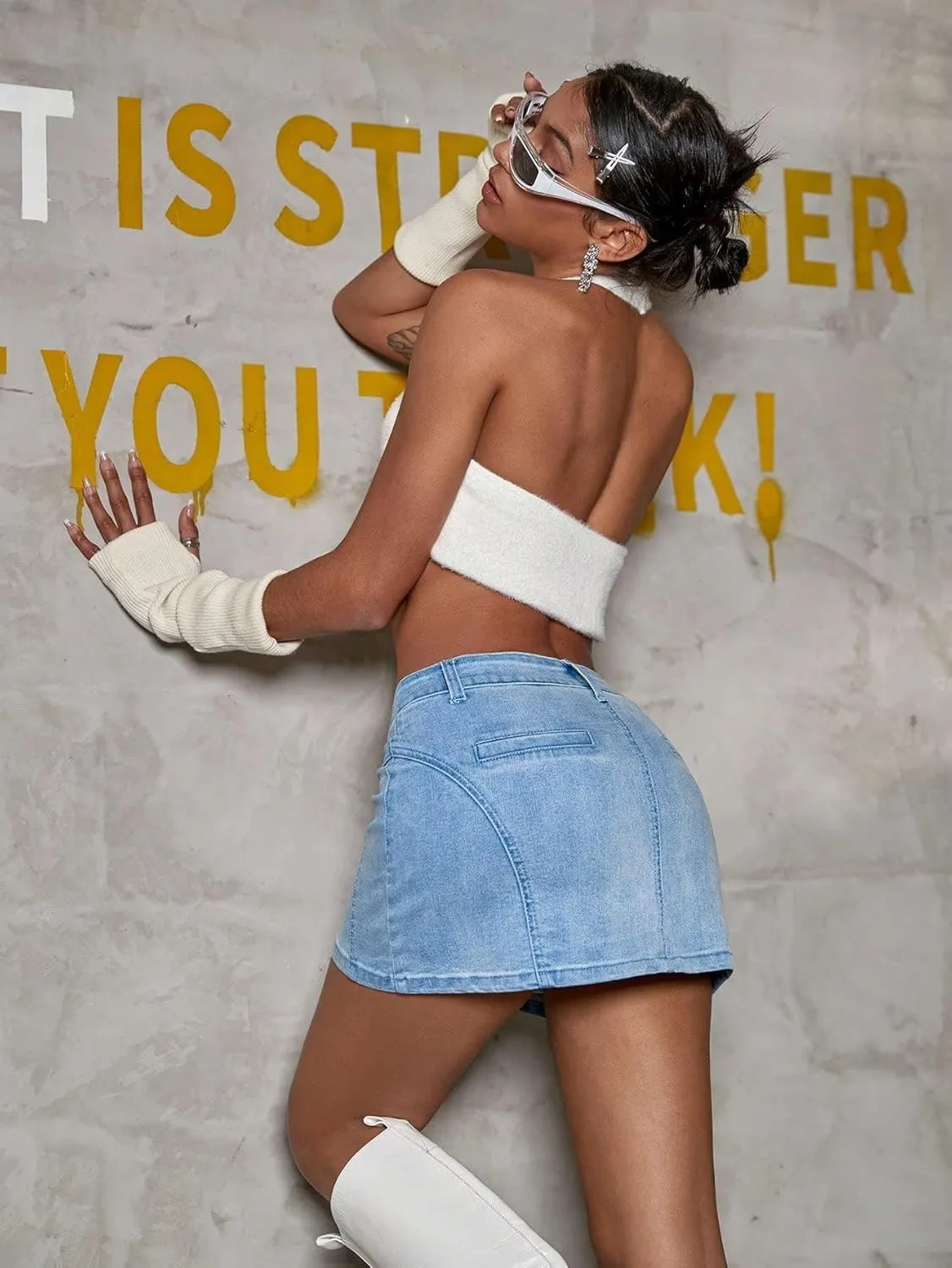 MakeMeChic Women's Denim Skirt Y2K Denim Skort Low Rise Mini Jean Skirt