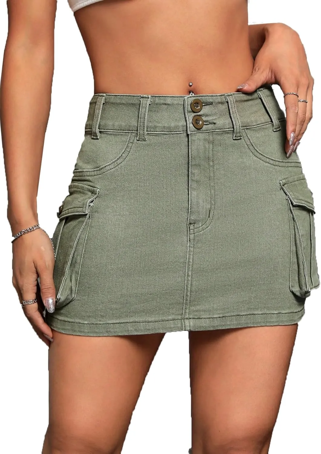 MakeMeChic Women's Denim Skirt Y2K Denim Skort Low Rise Mini Jean Skirt