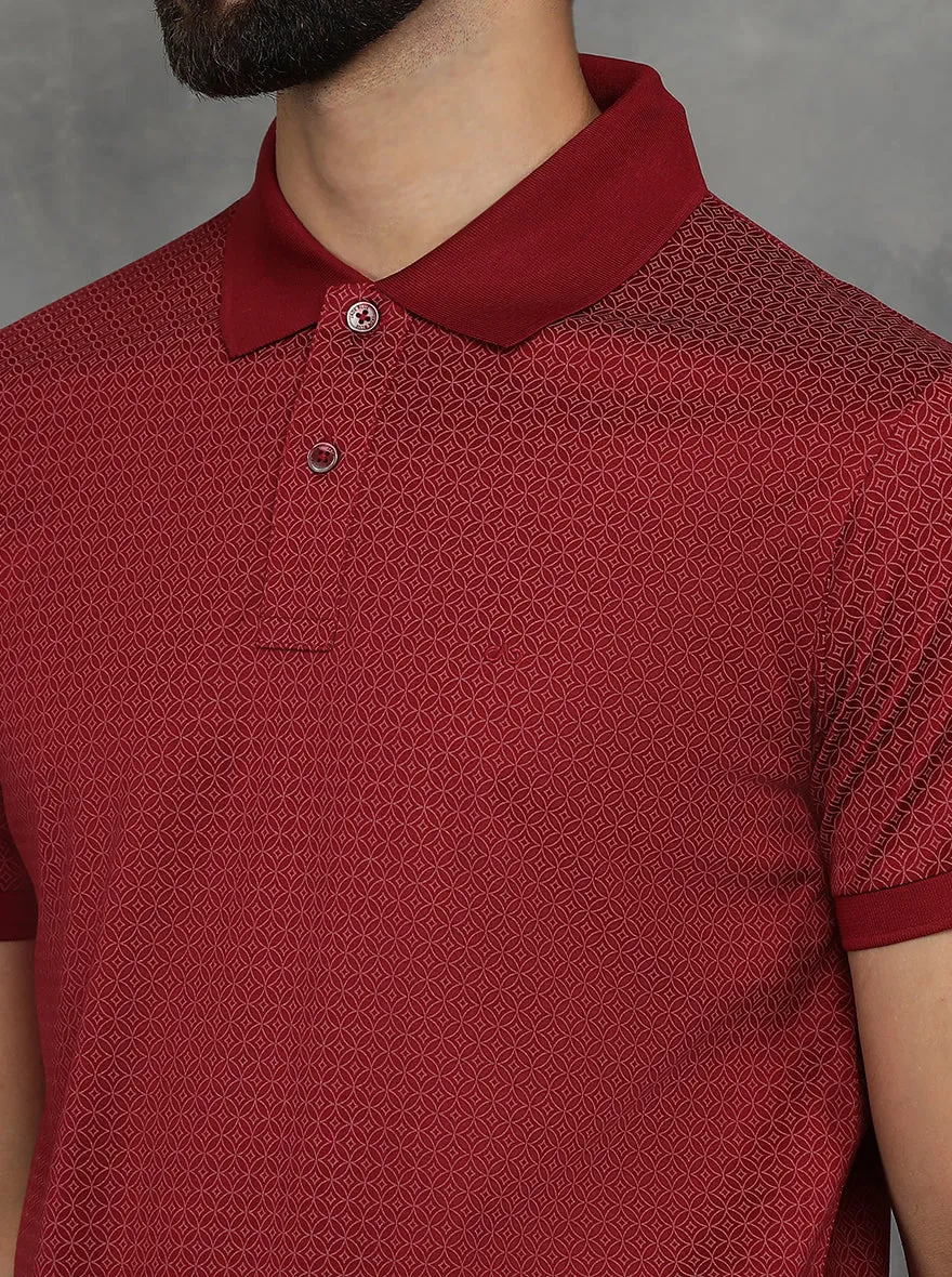 Maroon Printed Regular Fit Polo T-Shirt | JadeBlue