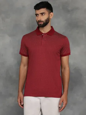 Maroon Printed Regular Fit Polo T-Shirt | JadeBlue