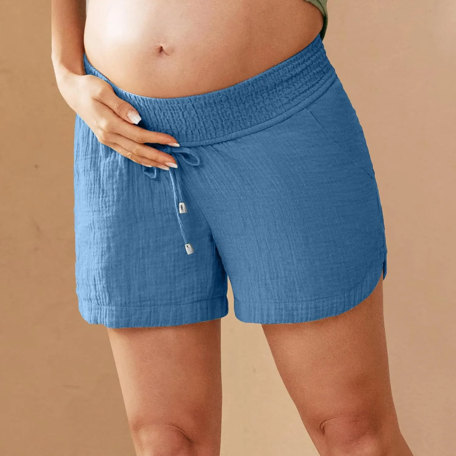 Maternity Shorts for Women Summer Comfy Over Belly Pregnancy Shorts Asymmetrical Hem Baggy Breathable Sleep Short Sky Blue L