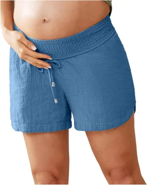 Maternity Shorts for Women Summer Comfy Over Belly Pregnancy Shorts Asymmetrical Hem Baggy Breathable Sleep Short Sky Blue L