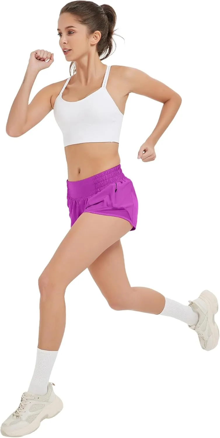 MCEDAR Women's Athletic Shorts for Gym Workout Shorts 2.5" Quick-Dry Lightweight Running Short with High Waisted Zip Pockets