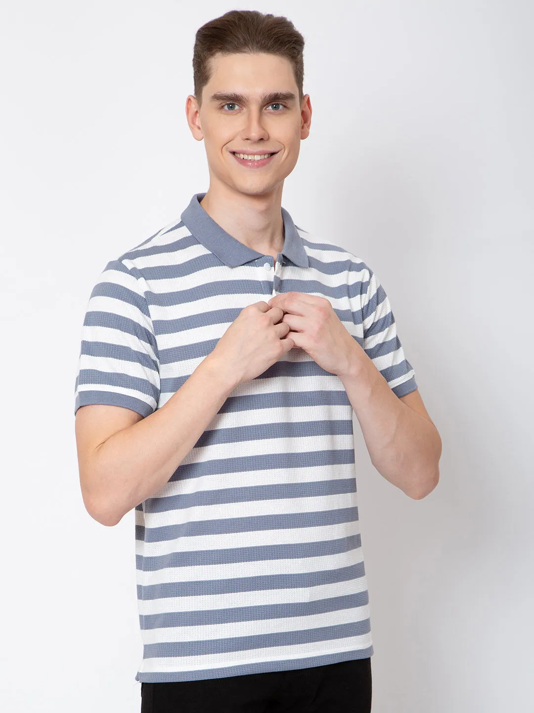 Men Polo Neck Jaquard Striper Tshirt