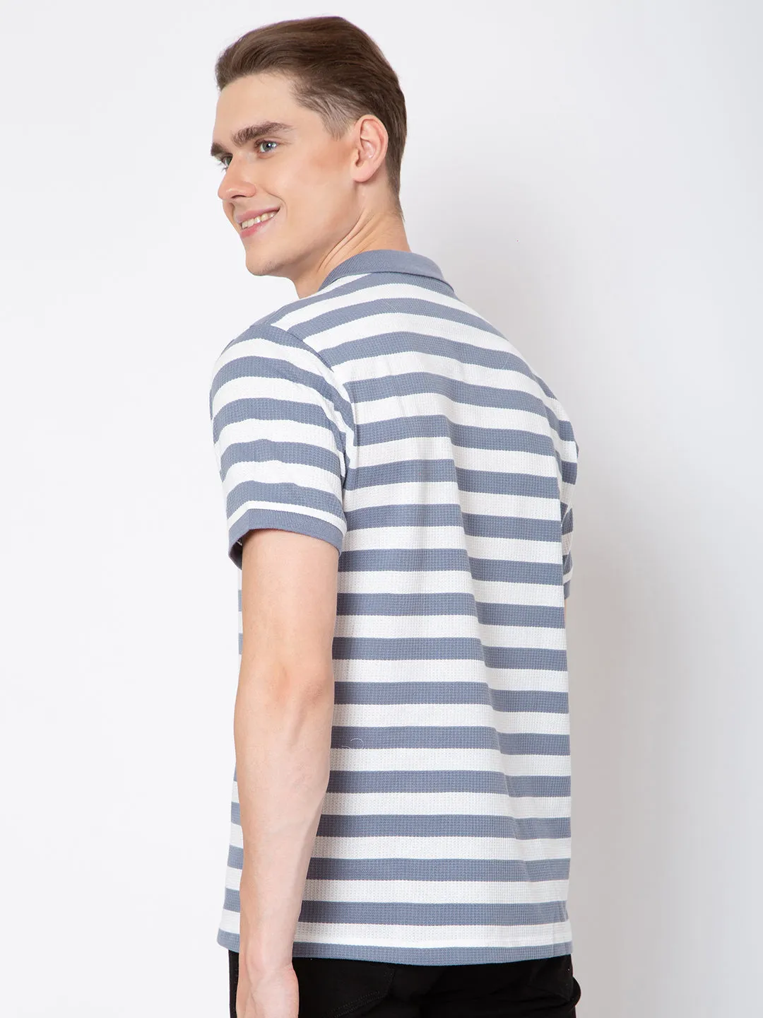 Men Polo Neck Jaquard Striper Tshirt