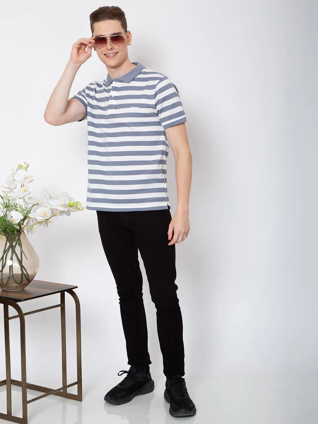 Men Polo Neck Jaquard Striper Tshirt