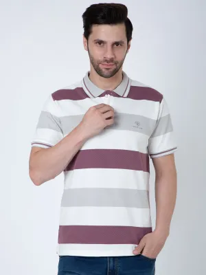 Men Polo Striper Lycra White Wine T-Shirt