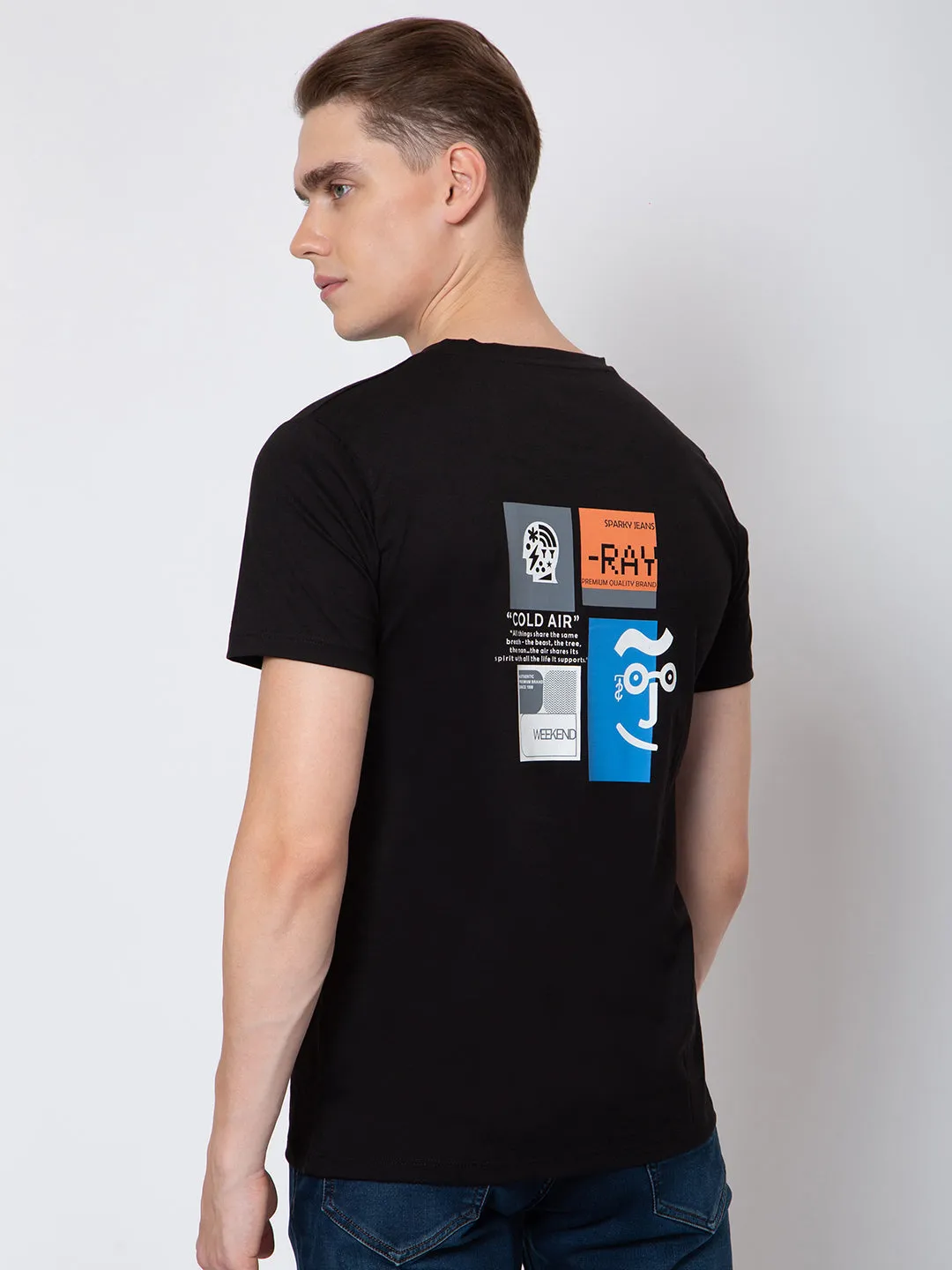 Men Round Neck Front And Back Print Tshirt