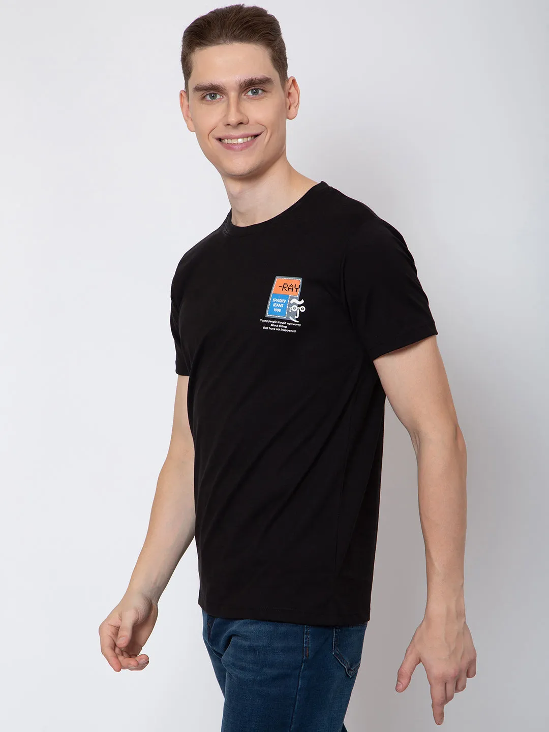 Men Round Neck Front And Back Print Tshirt