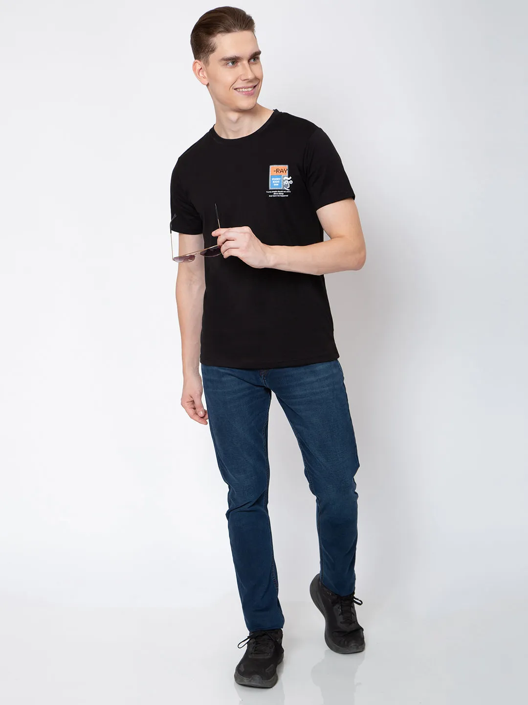 Men Round Neck Front And Back Print Tshirt