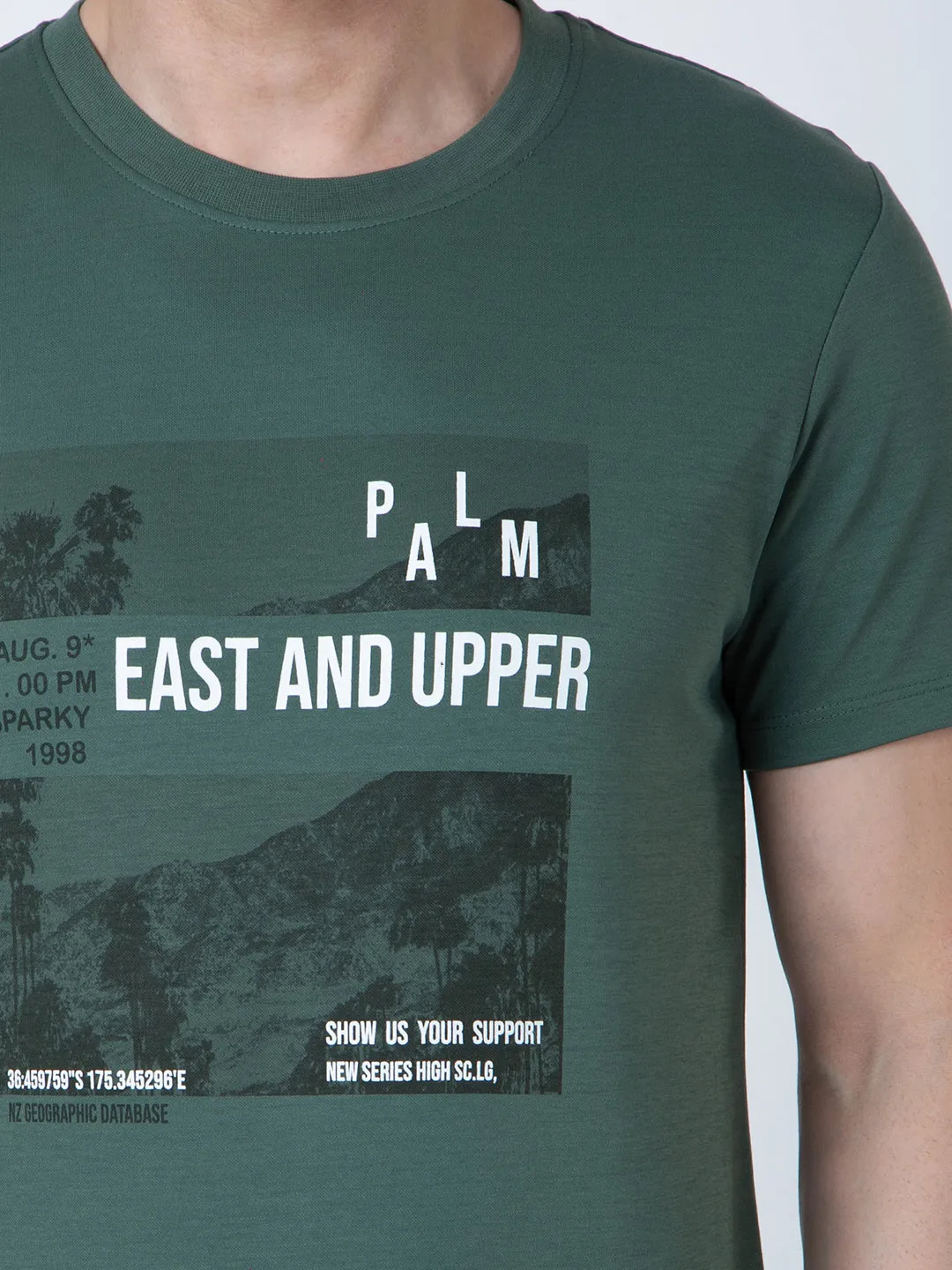 Men Round Neck Green T-Shirt