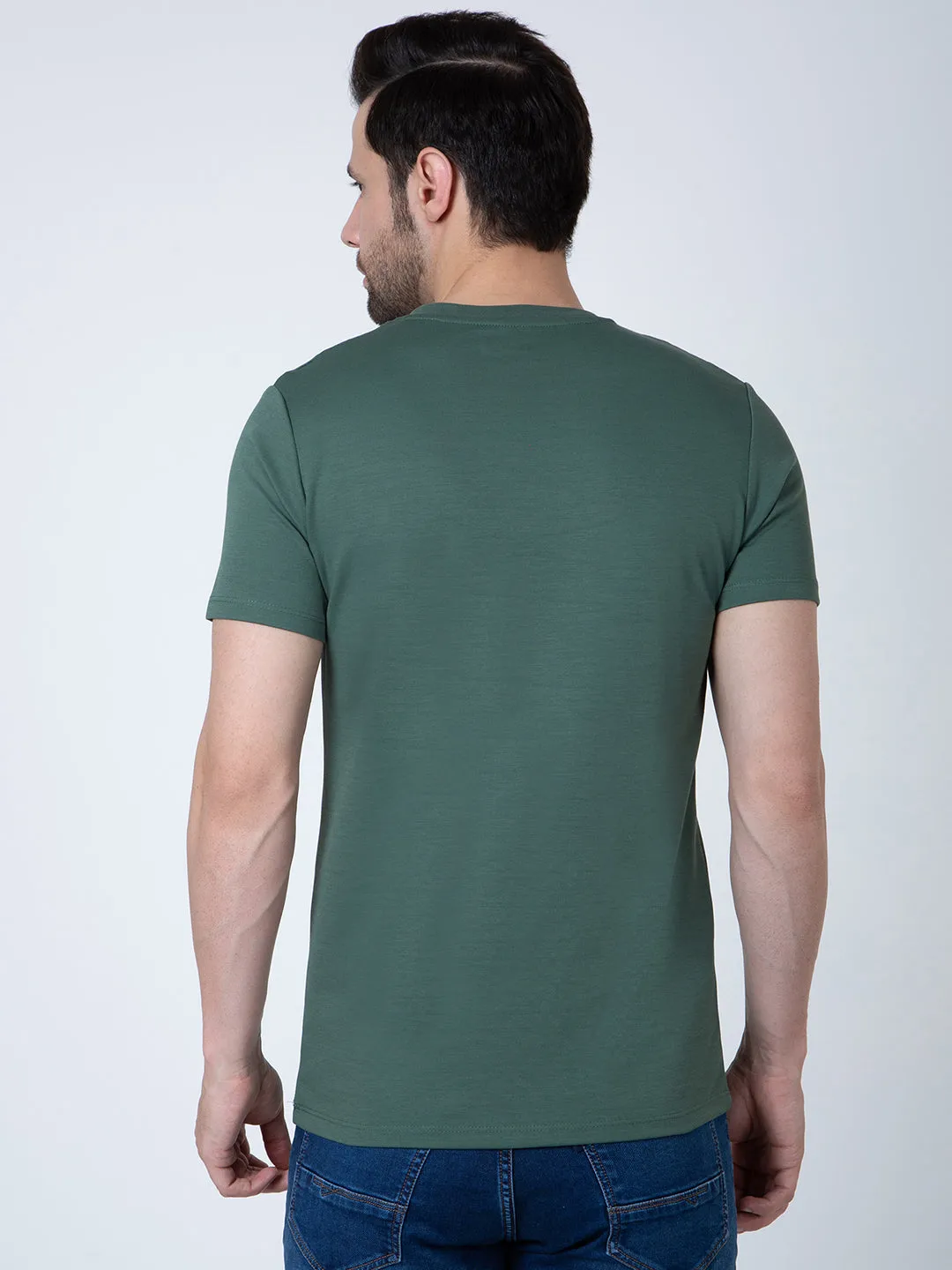 Men Round Neck Green T-Shirt