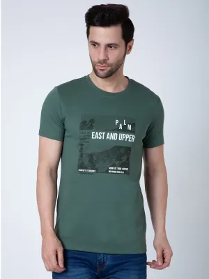 Men Round Neck Green T-Shirt