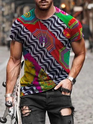 Men Vintage Printed Crew Neck T Shirts
