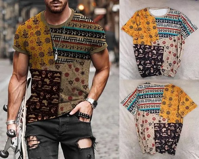 Men Vintage Printed Crew Neck T Shirts