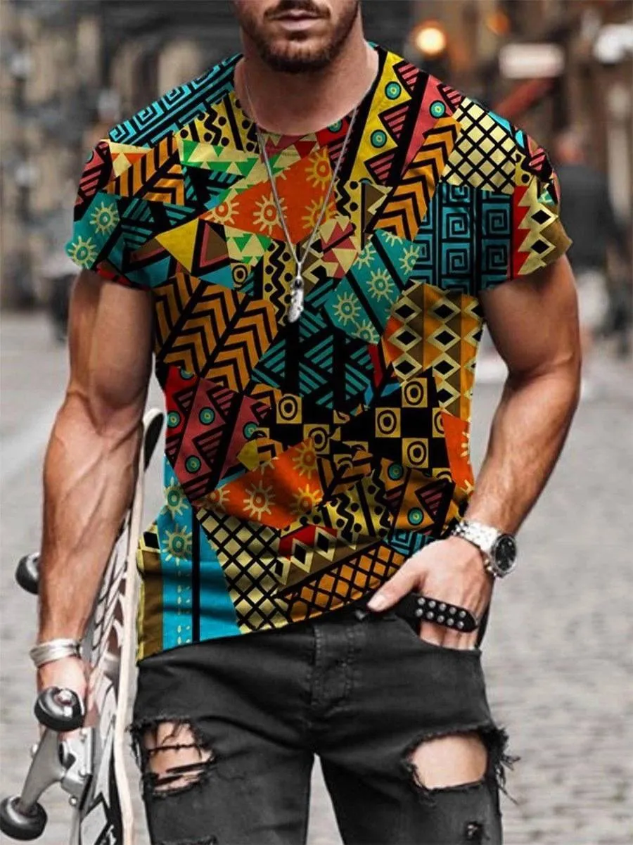 Men Vintage Printed Crew Neck T Shirts