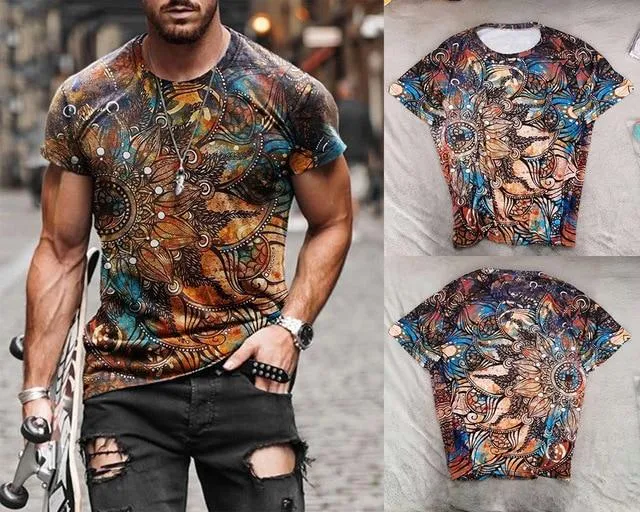 Men Vintage Printed Crew Neck T Shirts