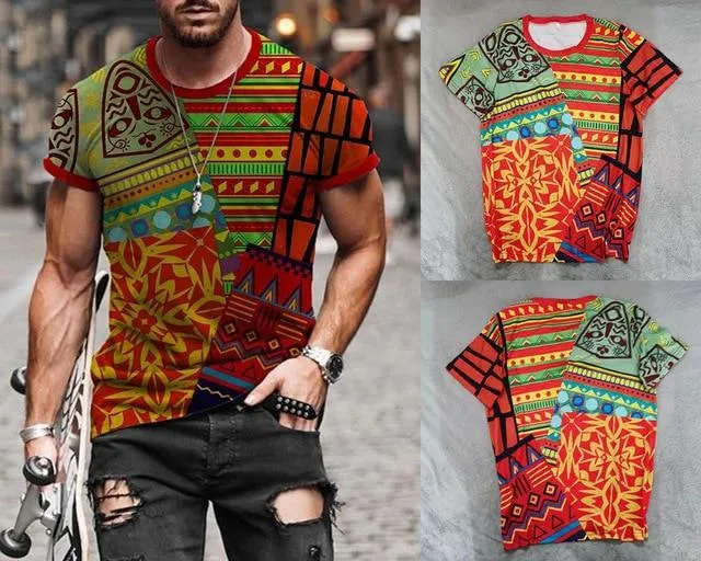 Men Vintage Printed Crew Neck T Shirts