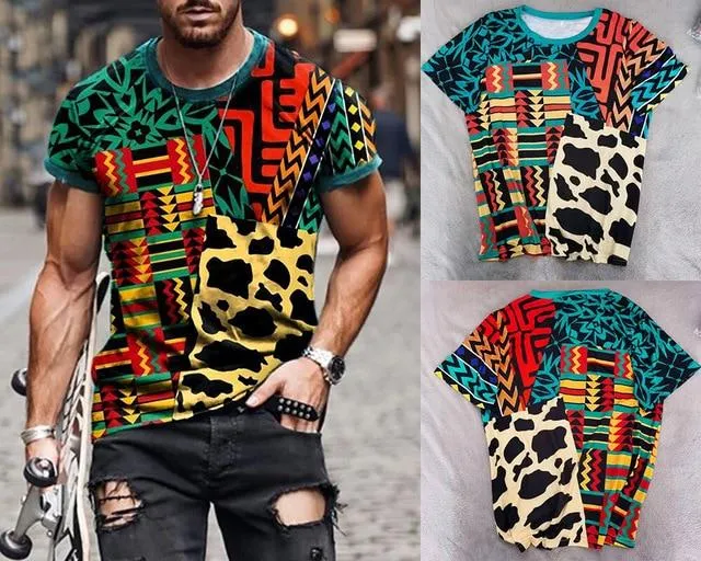 Men Vintage Printed Crew Neck T Shirts