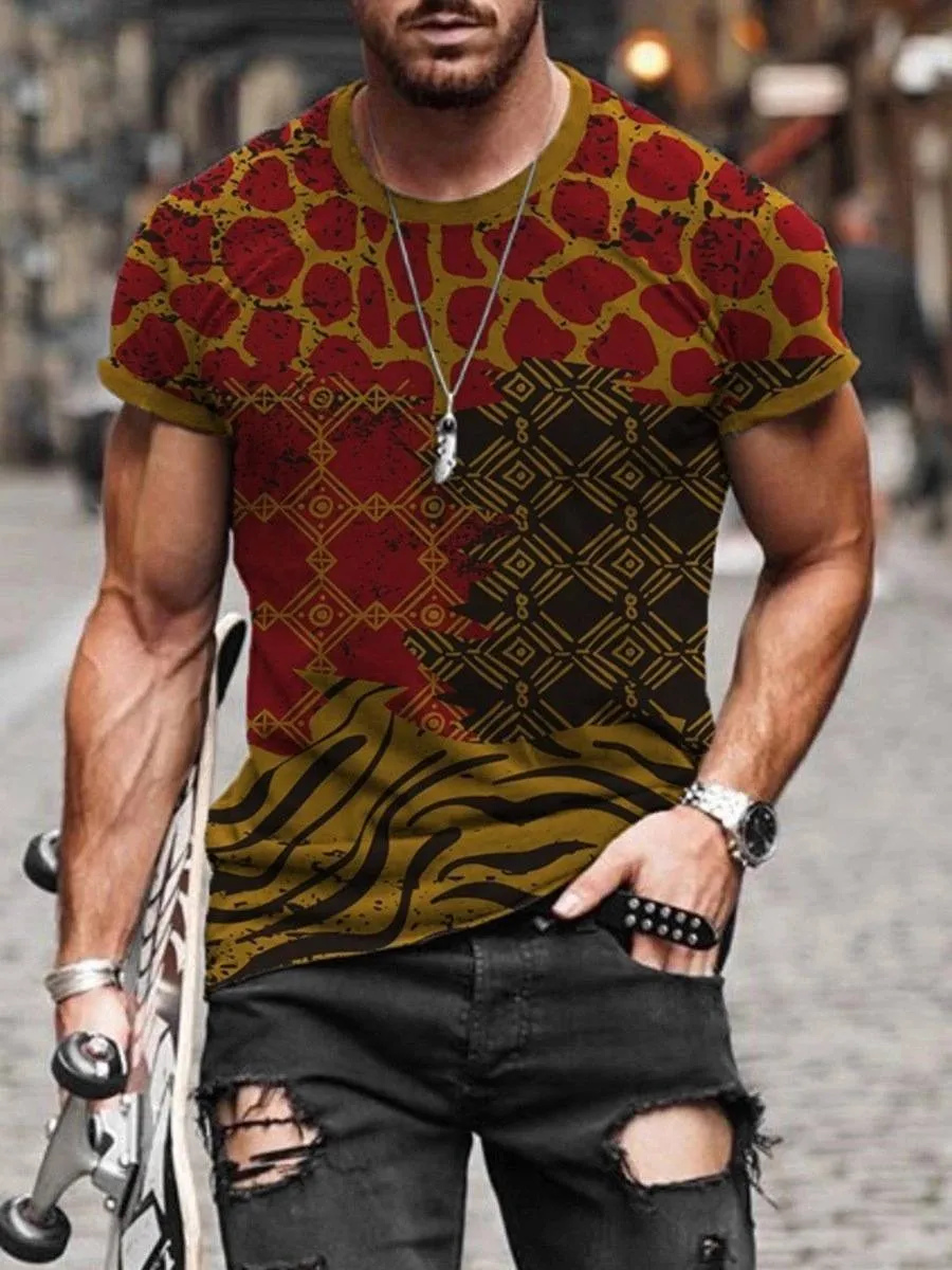 Men Vintage Printed Crew Neck T Shirts