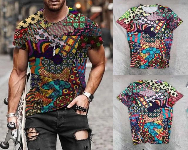 Men Vintage Printed Crew Neck T Shirts