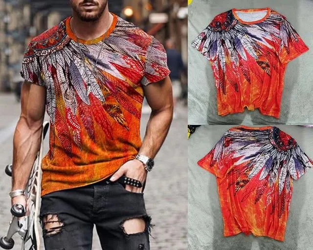 Men Vintage Printed Crew Neck T Shirts