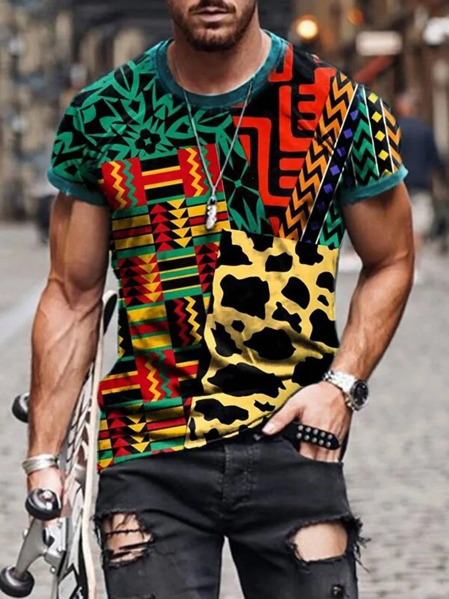 Men Vintage Printed Crew Neck T Shirts