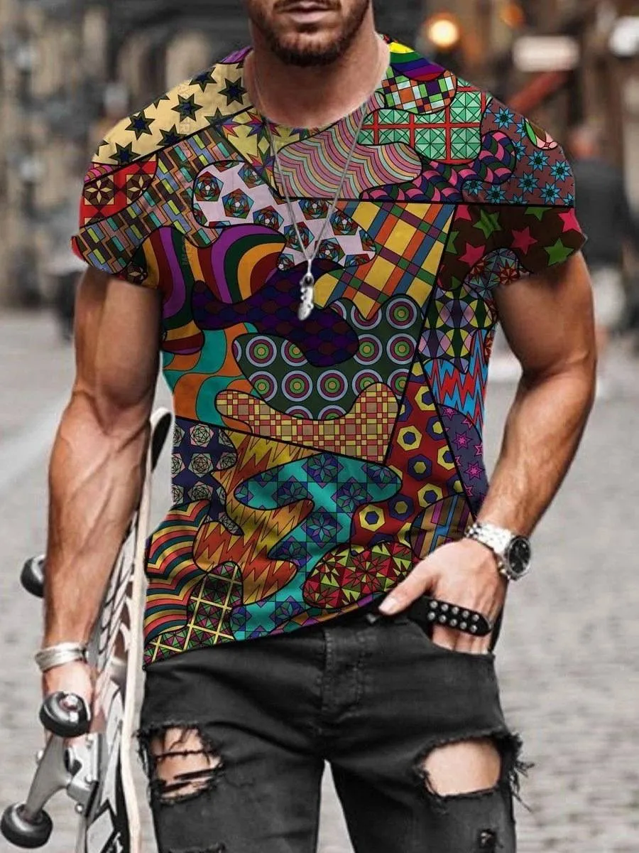 Men Vintage Printed Crew Neck T Shirts