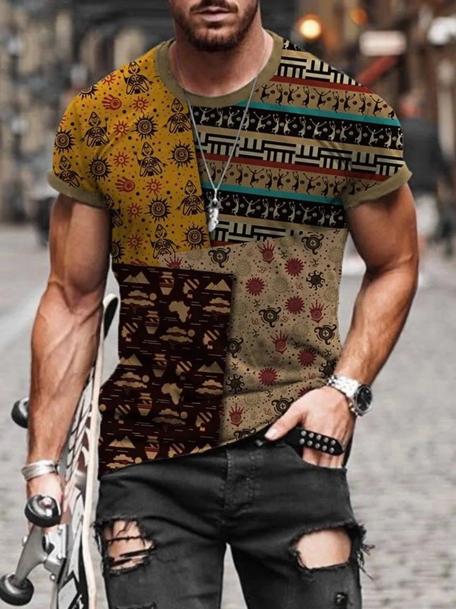 Men Vintage Printed Crew Neck T Shirts