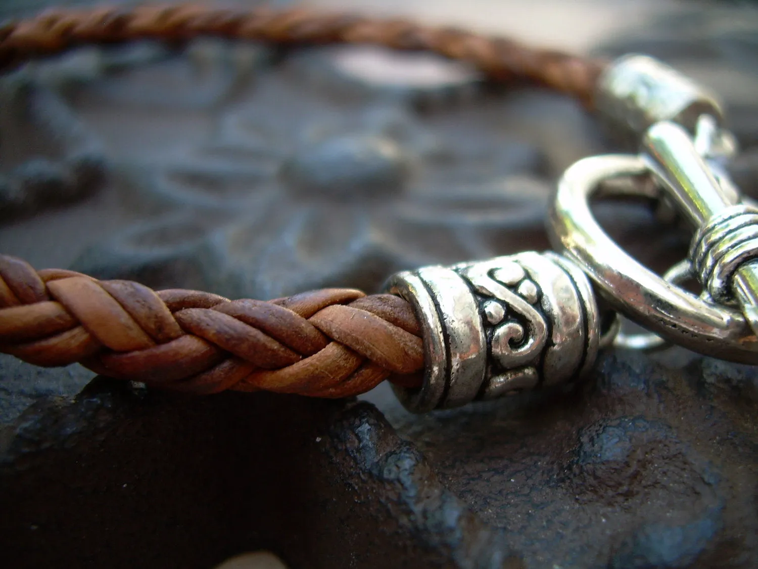 Mens Bracelet, Leather Bracelet, Natural Light Brown Braided, Toggle Clasp,  Mens Jewelry, Womens Bracelet, Womens Jewelry