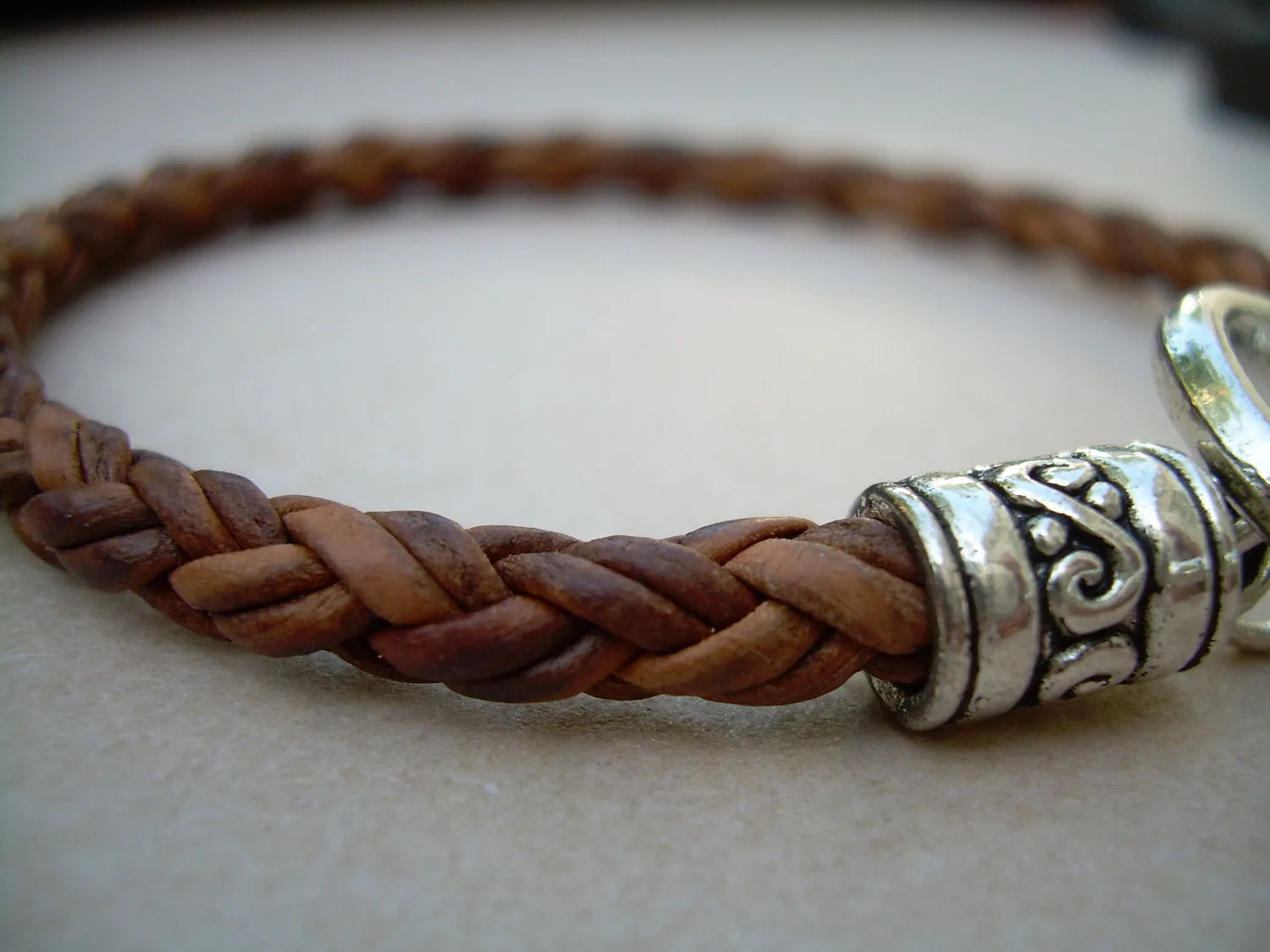Mens Bracelet, Leather Bracelet, Natural Light Brown Braided, Toggle Clasp,  Mens Jewelry, Womens Bracelet, Womens Jewelry