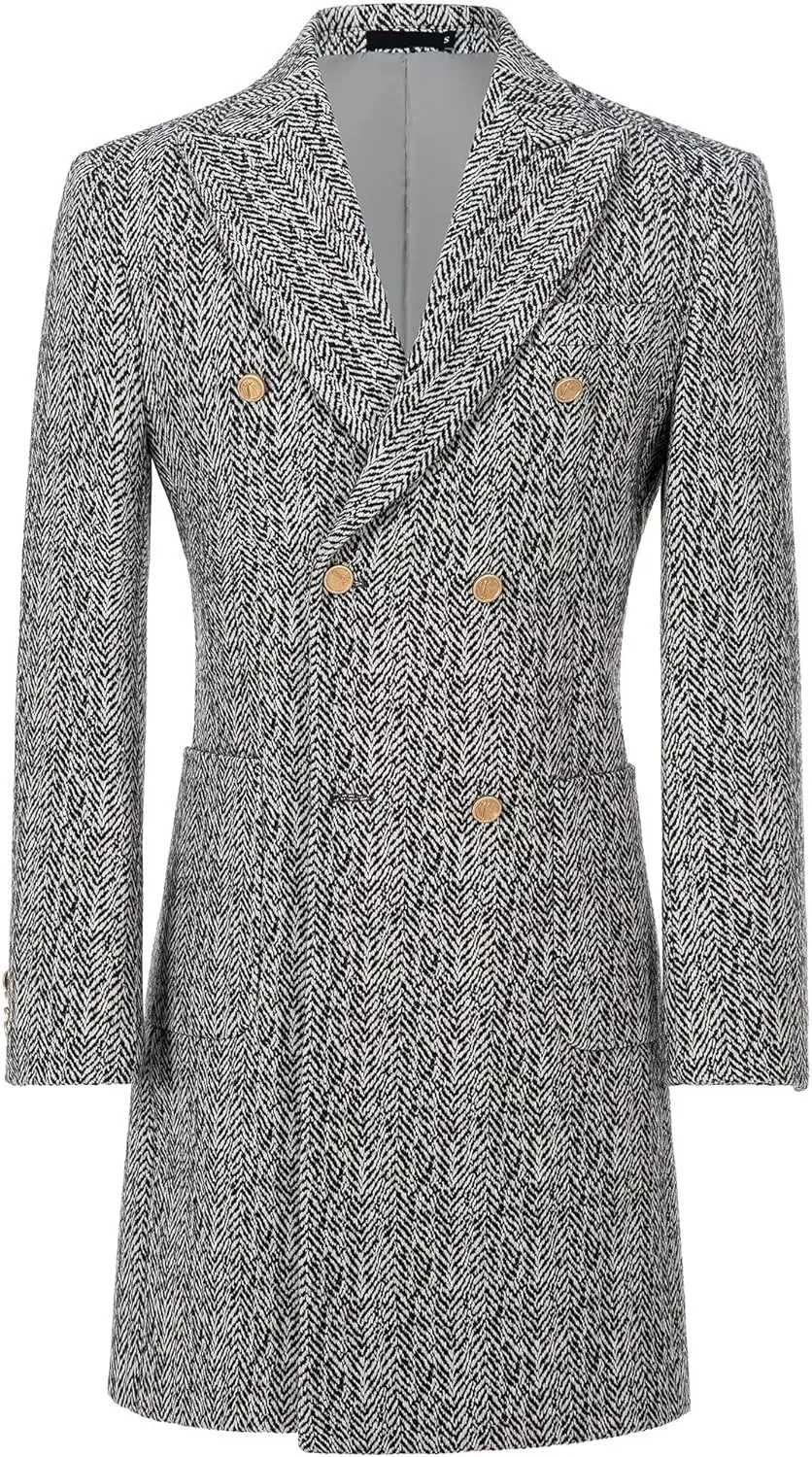 Mens Casual Blazer Coats Wool Blend Men Trench Coat Jacket Double Breasted Classic Warm Men's Sport Coats
