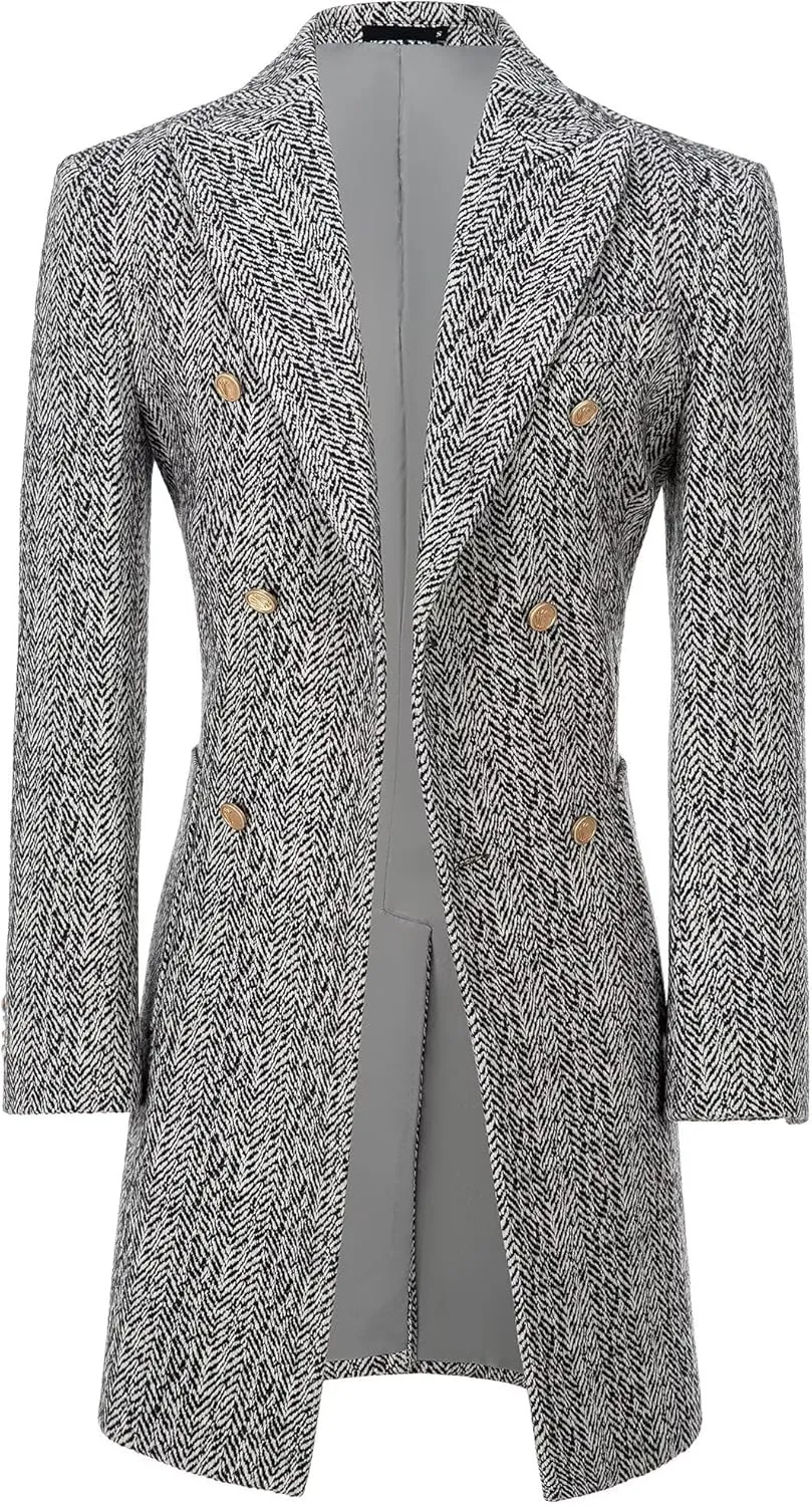 Mens Casual Blazer Coats Wool Blend Men Trench Coat Jacket Double Breasted Classic Warm Men's Sport Coats