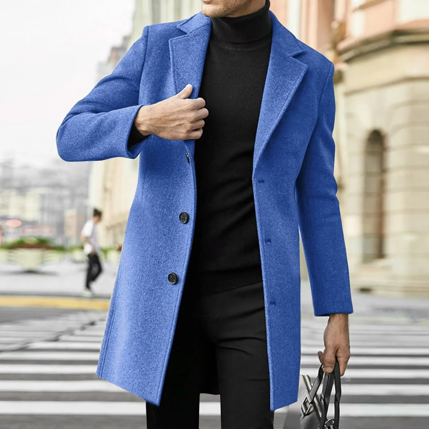 Men's Casual Trench Coat Slim Fit Spread Collar Long Sleeve Jacket Thicken Overcoat Plus Size Vintage Breasted Pea Coat