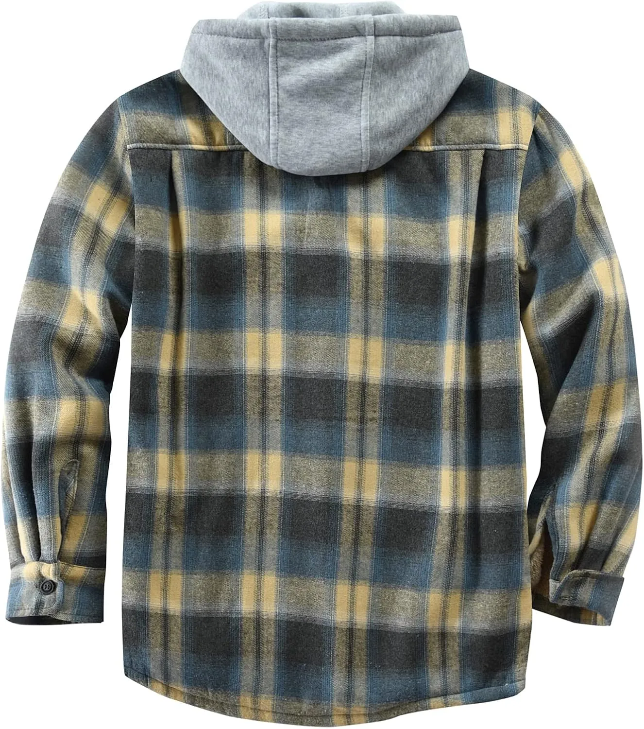 Men's Cotton Plaid Shirts Jacket Fleece Lined Flannel Shirts Sherpa Button Down Jackets with Hood for Men