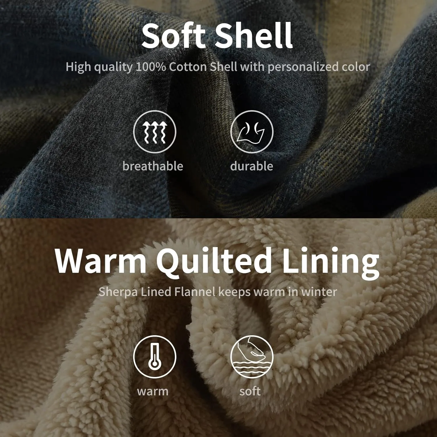 Men's Cotton Plaid Shirts Jacket Fleece Lined Flannel Shirts Sherpa Button Down Jackets with Hood for Men