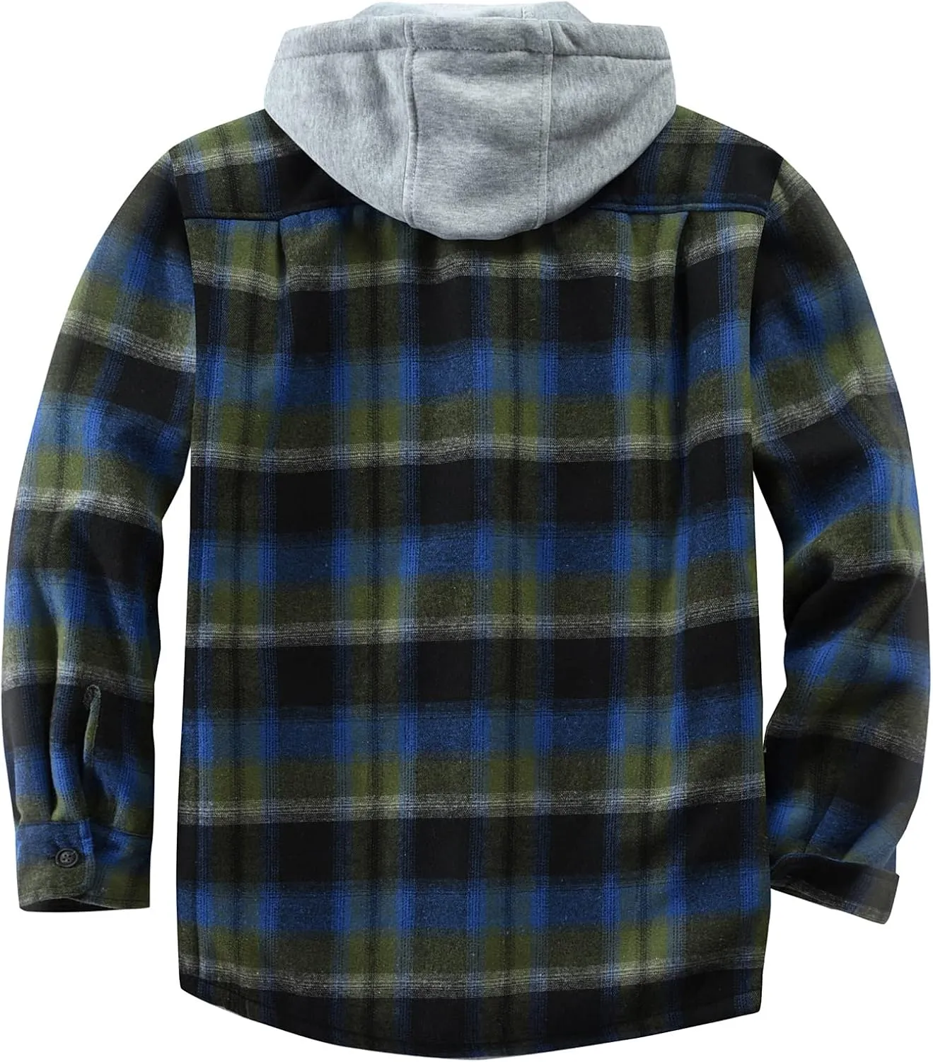 Men's Cotton Plaid Shirts Jacket Fleece Lined Flannel Shirts Sherpa Button Down Jackets with Hood for Men