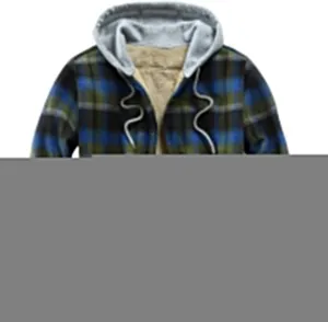 Men's Cotton Plaid Shirts Jacket Fleece Lined Flannel Shirts Sherpa Button Down Jackets with Hood for Men