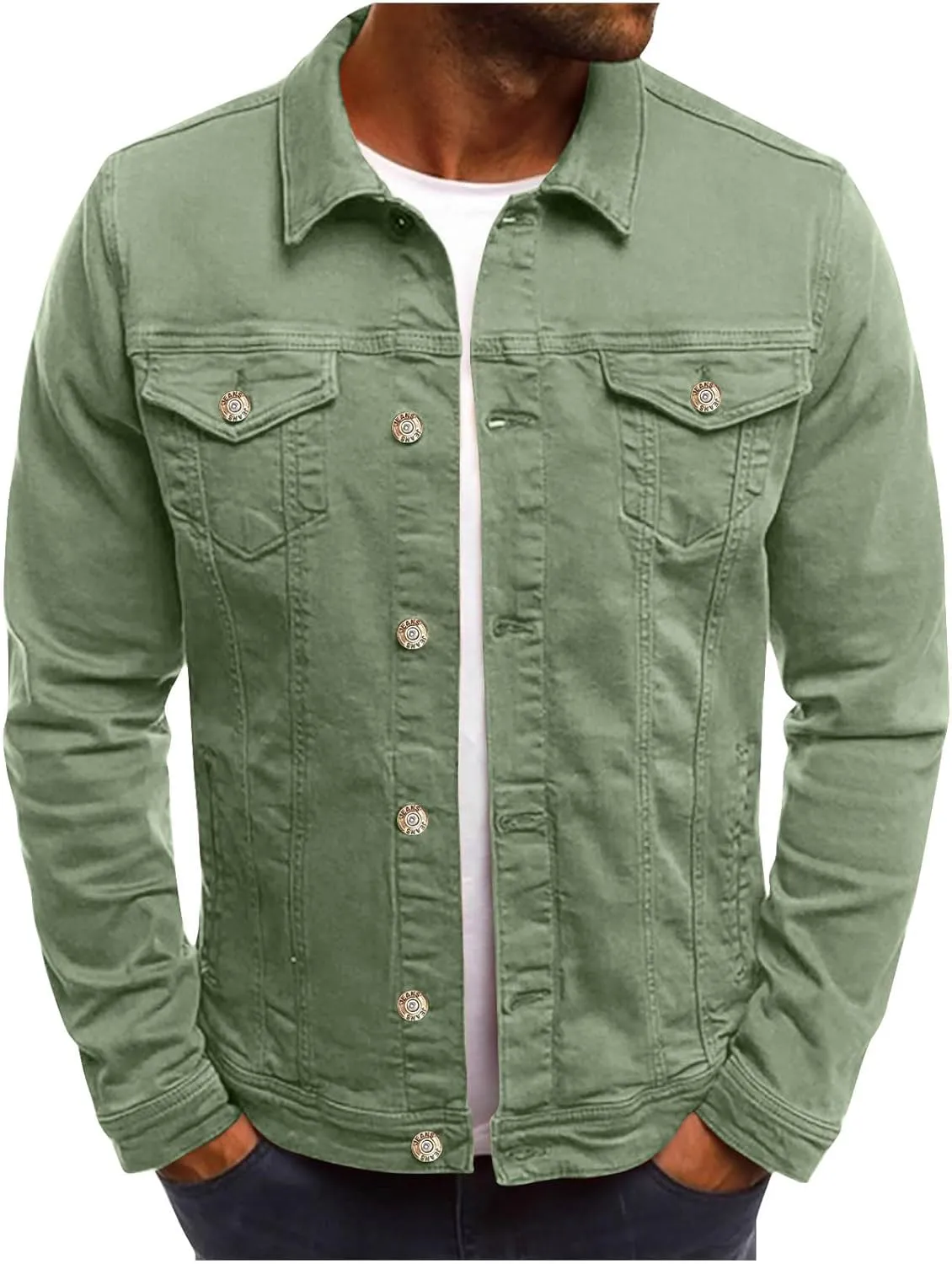 Mens Denim Jacket Lightweight Casual Ripped Button Down Jean Jackets Turndown Fall Outdoor Jacket with Pockets